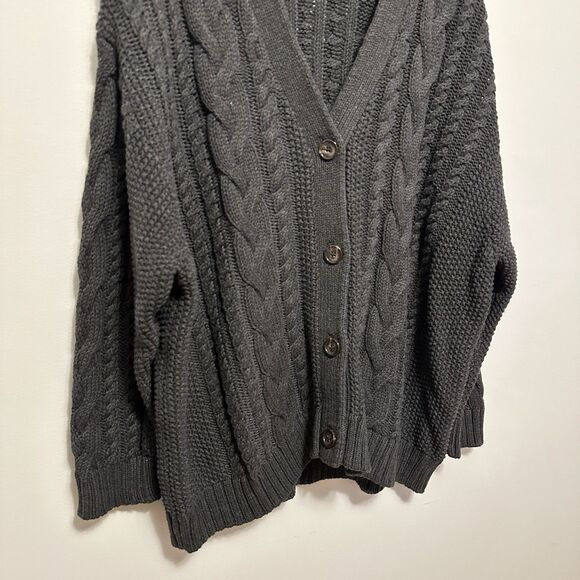 Quince Women 100% Organic Cotton Oversized Cable Knit Cardigan Charcoal Gray L - Picture 3 of 10